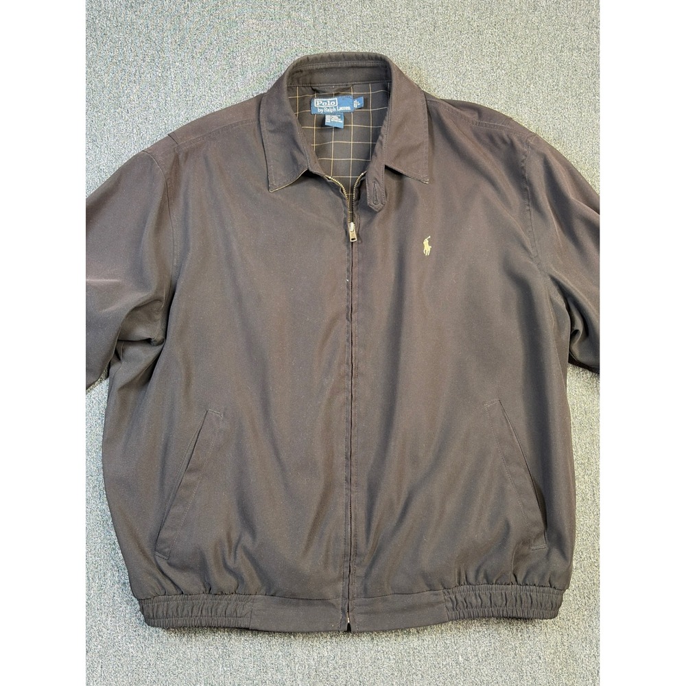 Polo Ralph Lauren Mens Black Harrington Jacket L Windowpane Lining Windbreaker - Picture 2 of 7